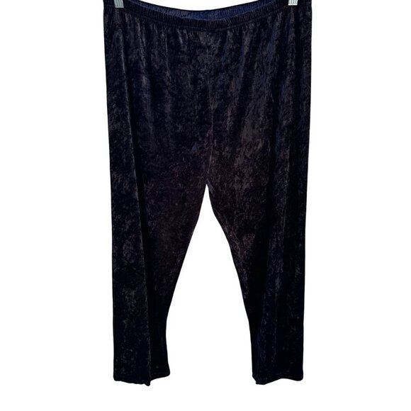 Vintage Womens Goth Crushed Velvet Burnout Black Stretch Straight Leg Pants L - Picture 1 of 7